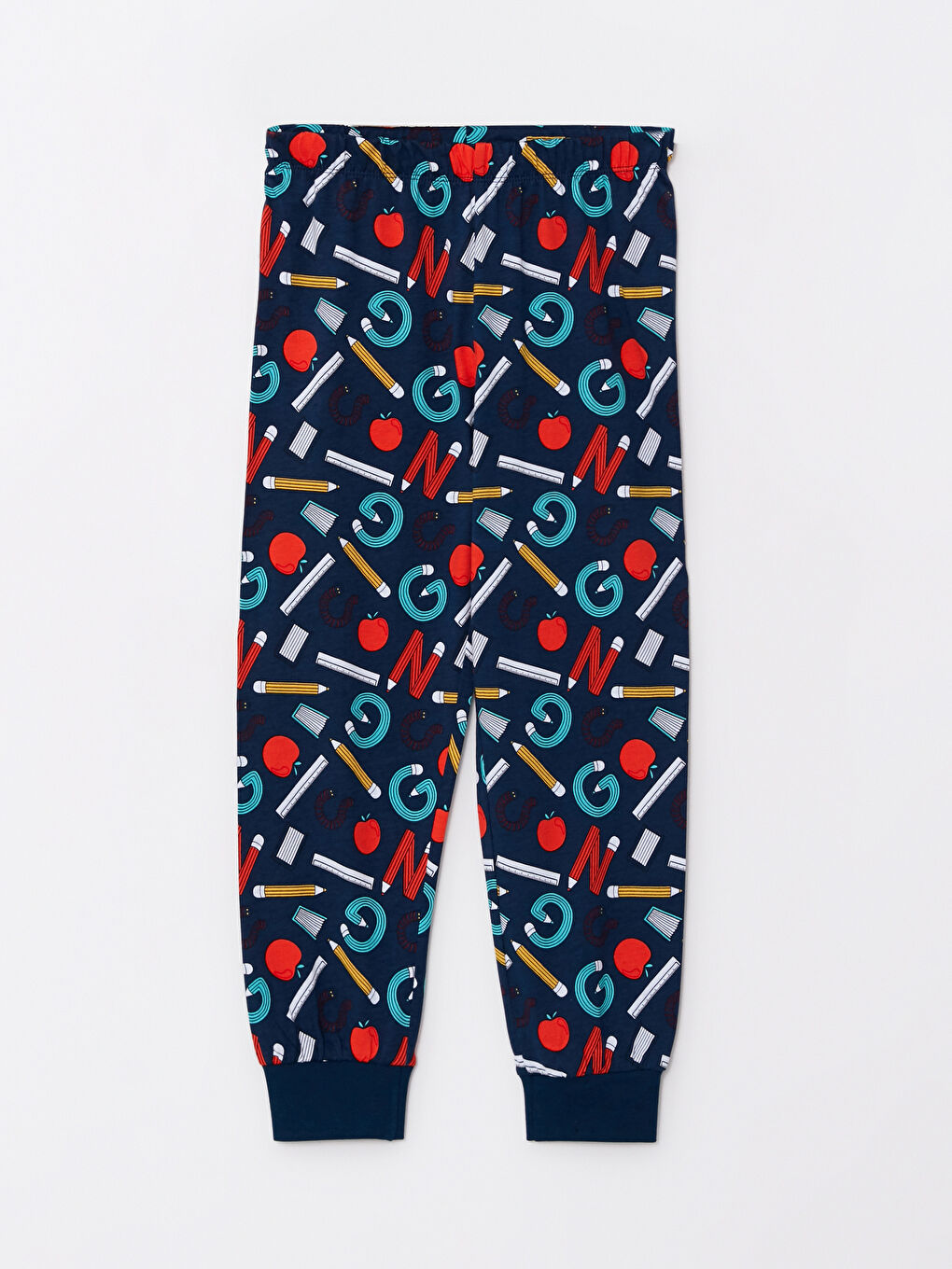 Lacivert Bisiklet Yaka Baskılı Uzun Kollu Erkek Çocuk Pijama Takımı-2