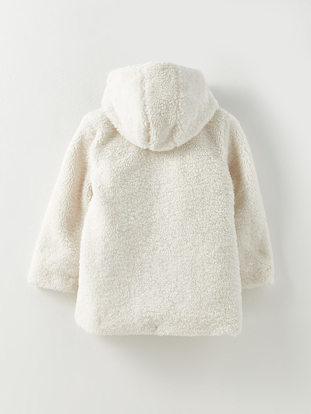 Ekru Kapüşonlu Pelüş Kız Çocuk Kaban-1