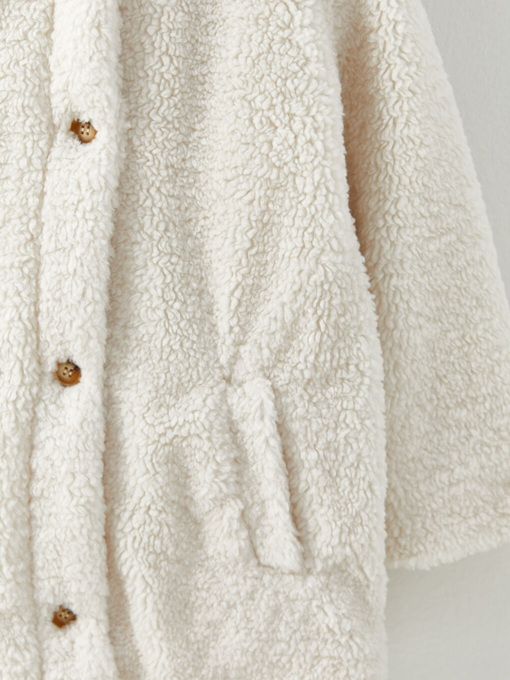 Ekru Kapüşonlu Pelüş Kız Çocuk Kaban-2