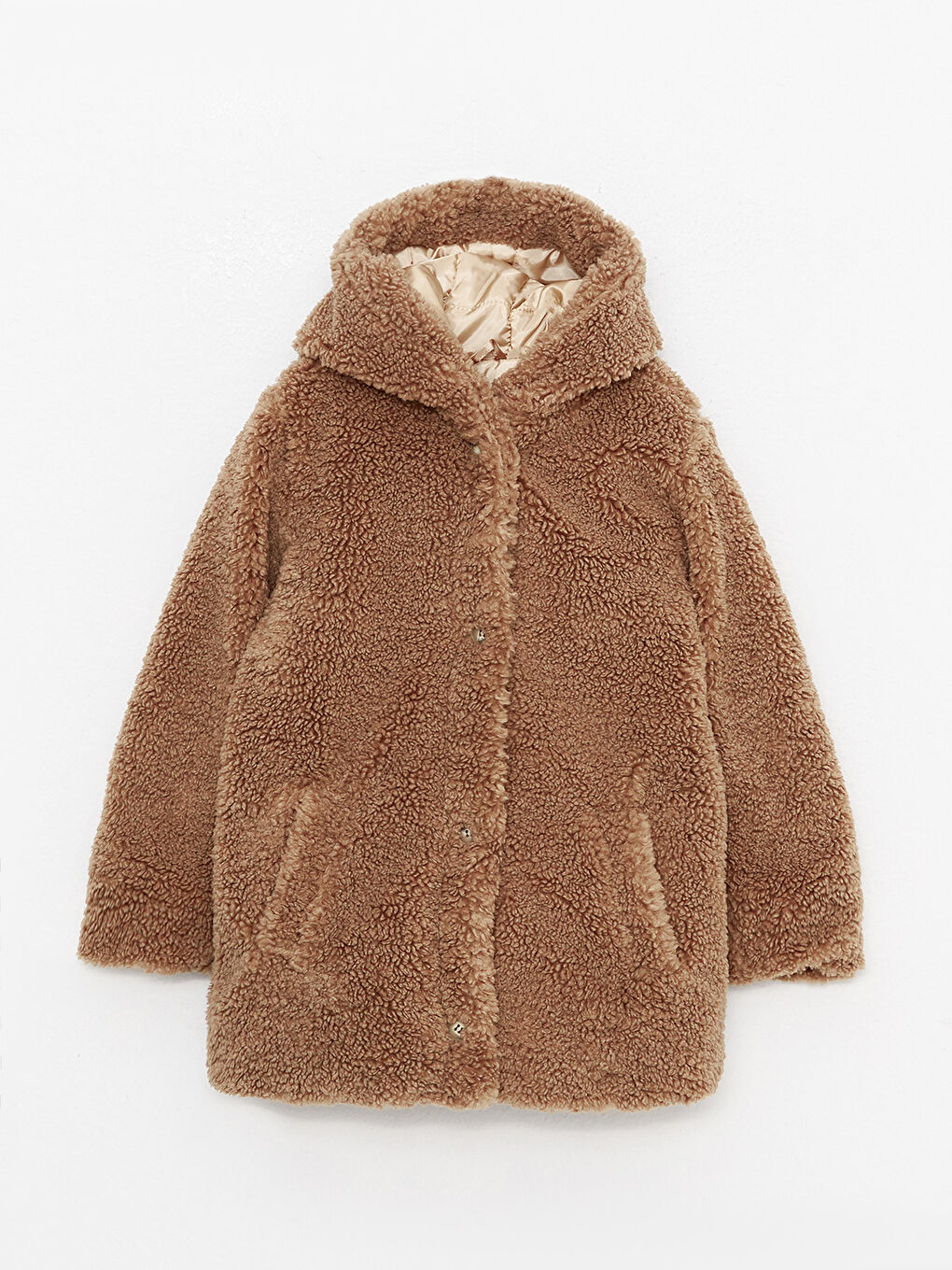 Kahverengi Kapüşonlu Pelüş Kız Çocuk Kaban