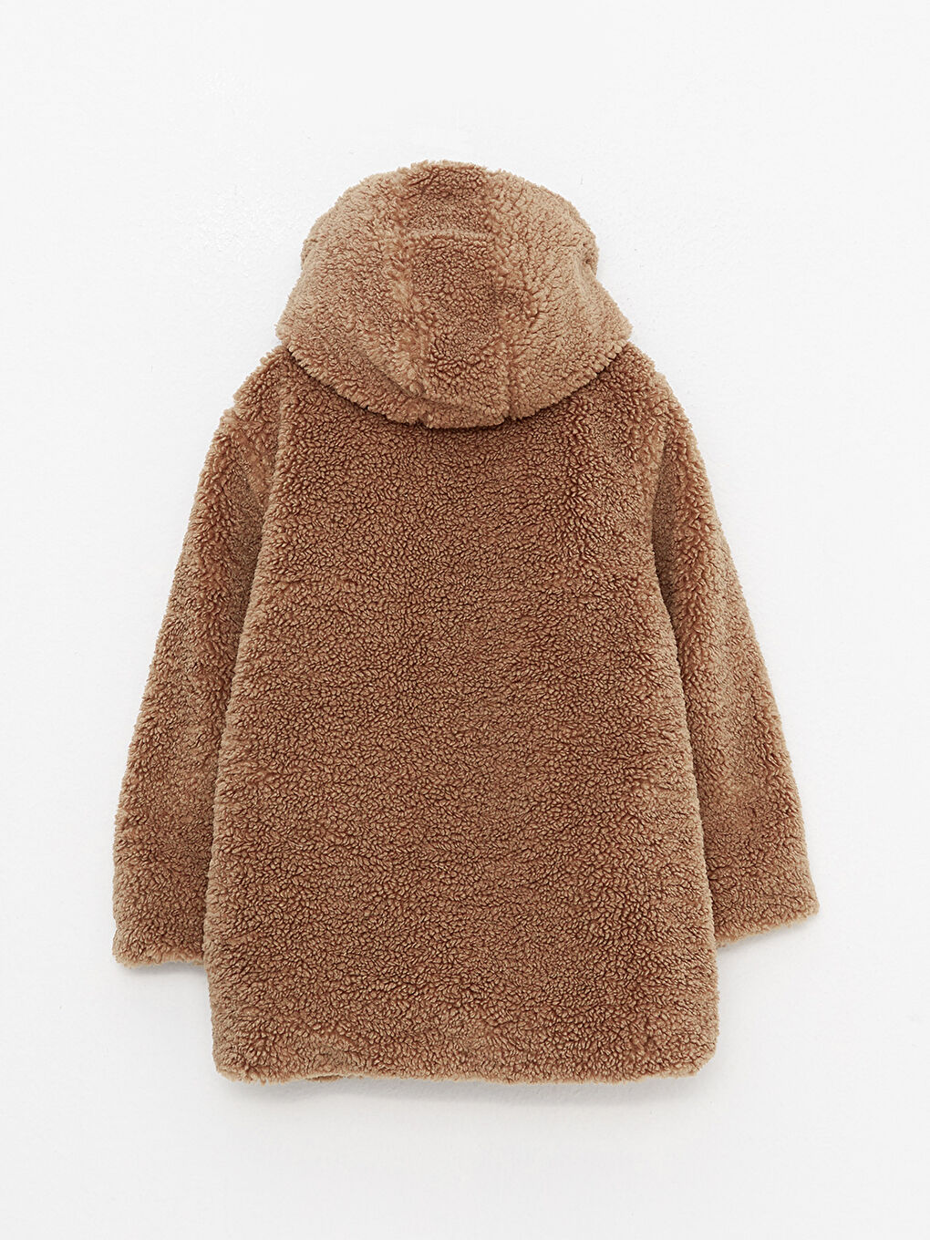 Kahverengi Kapüşonlu Pelüş Kız Çocuk Kaban-1