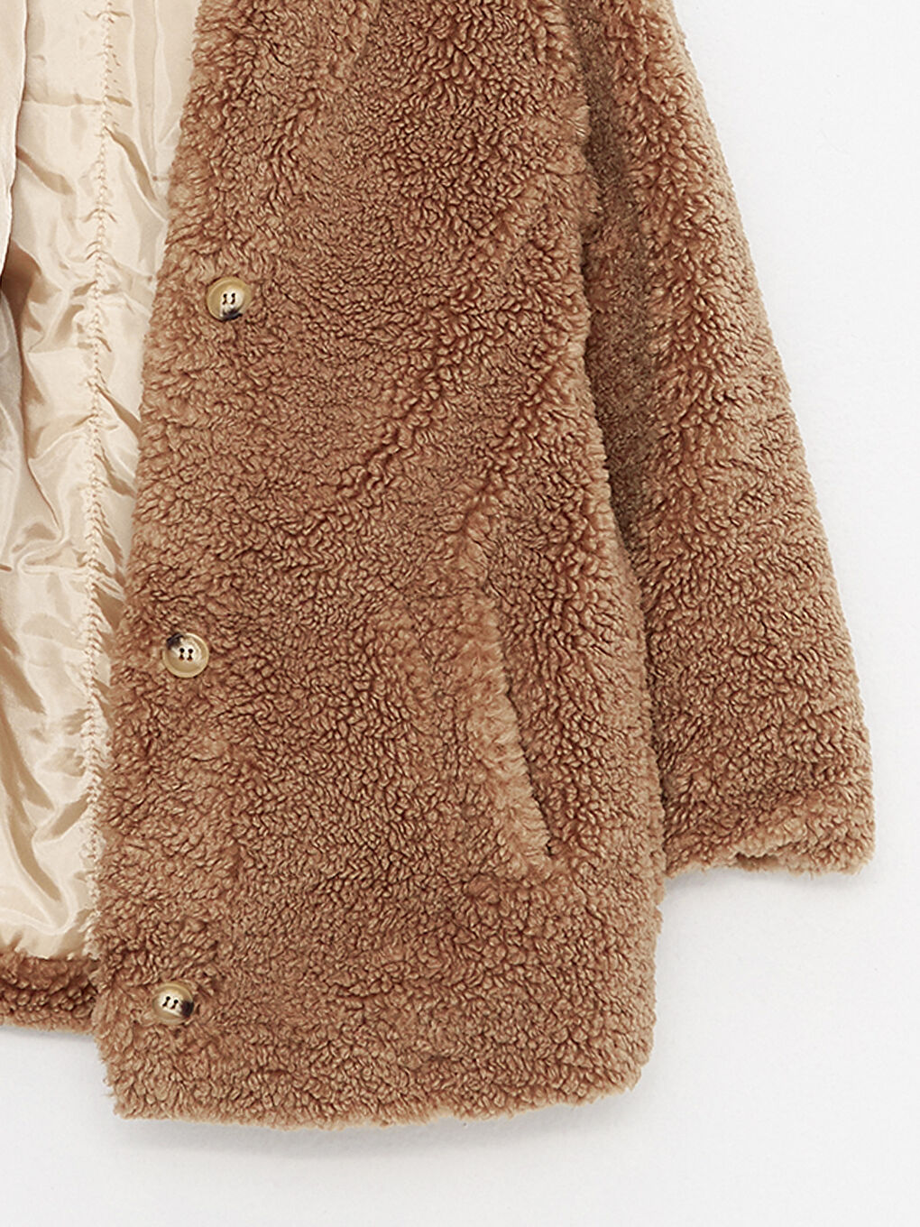 Kahverengi Kapüşonlu Pelüş Kız Çocuk Kaban-2