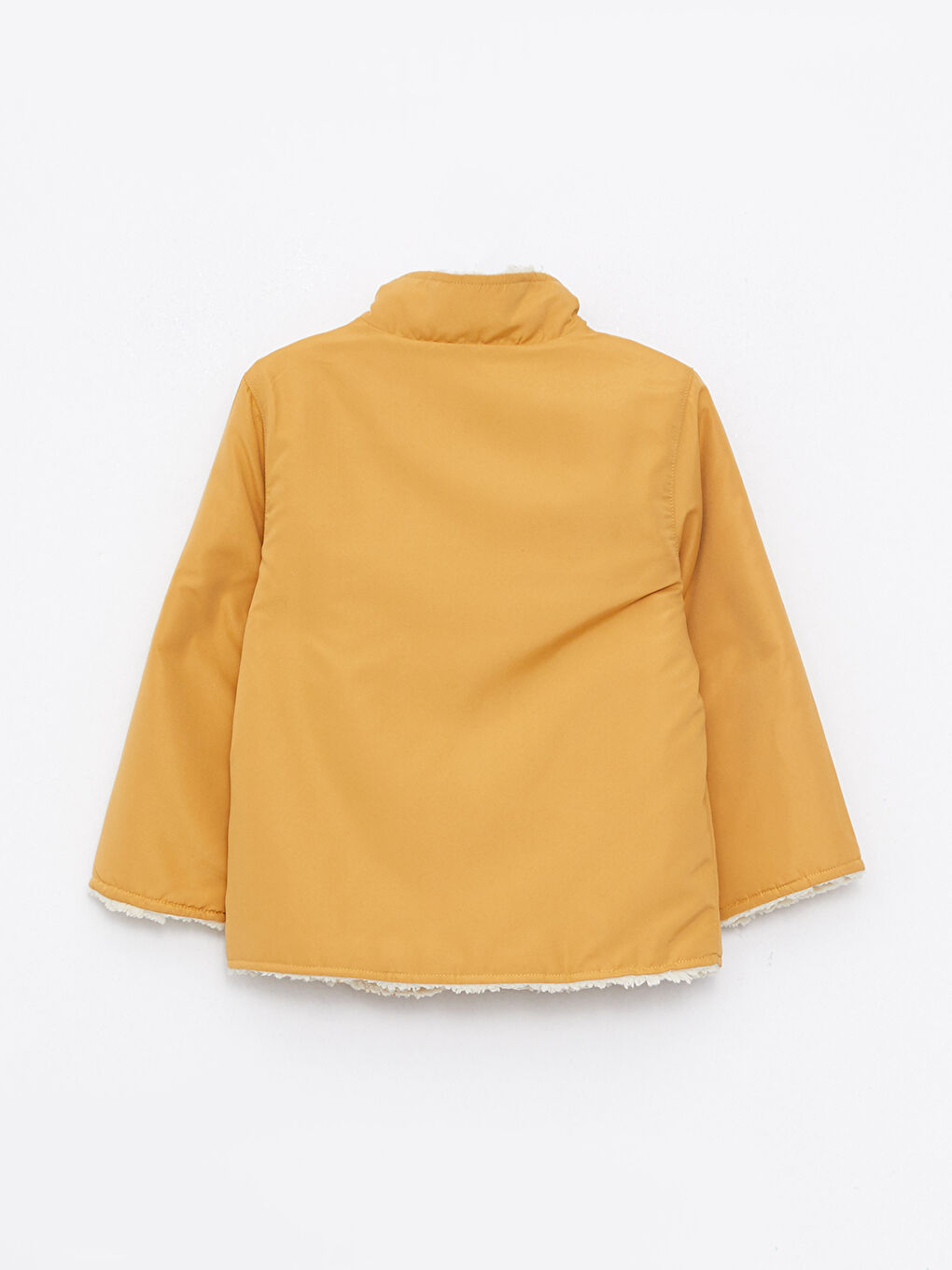 Sarı Dik Yaka Uzun Kollu Nakış Detaylı Erkek Bebek Çift Taraflı Mont-2