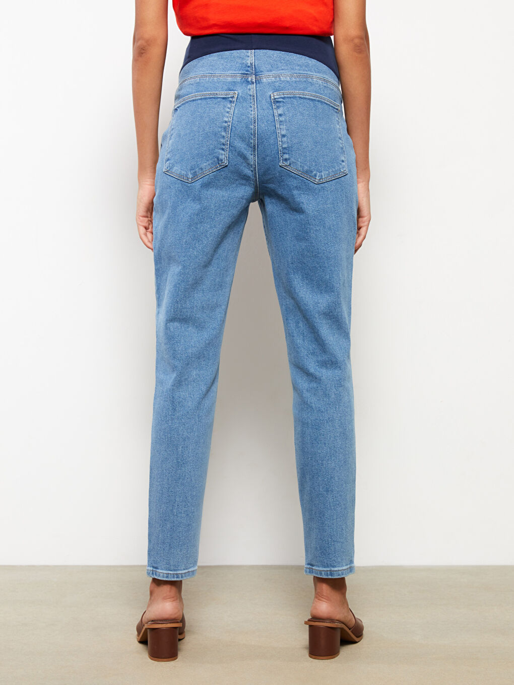 İndigo Karın Panelli Slim Mom Düz Hamile Rodeo Jean Pantolon-4