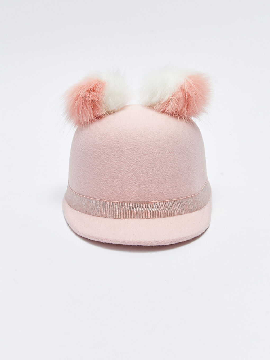 Pembe Çift Ponponlu Kız Çocuk Kaşe Binici Şapkası