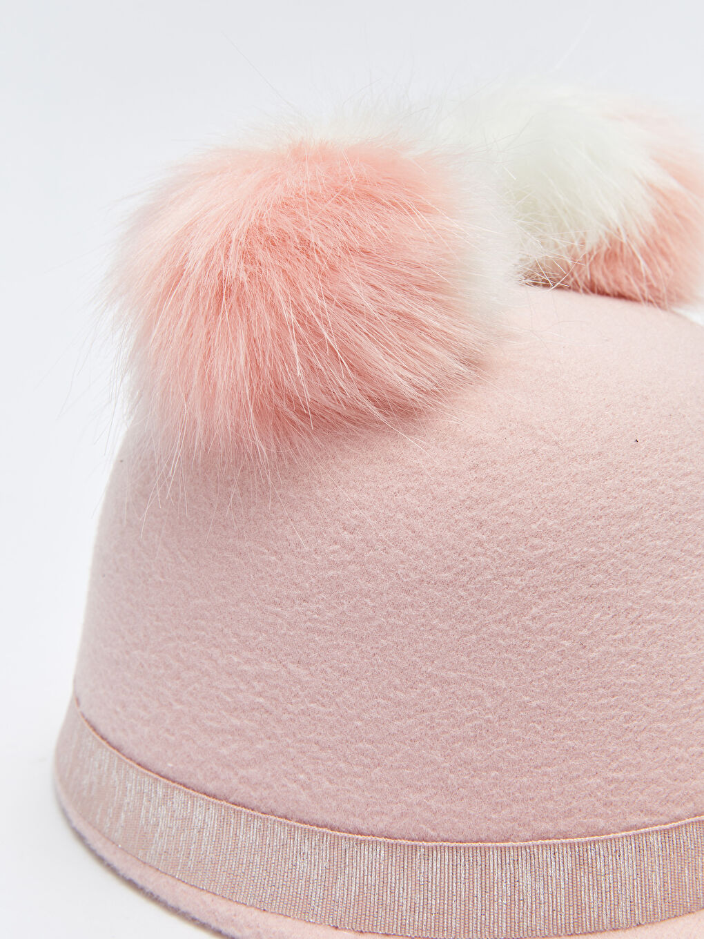 Pembe Çift Ponponlu Kız Çocuk Kaşe Binici Şapkası-2