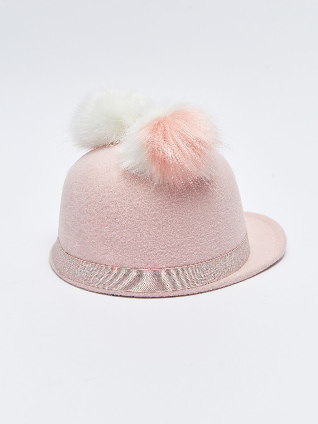 Pembe Çift Ponponlu Kız Çocuk Kaşe Binici Şapkası-3