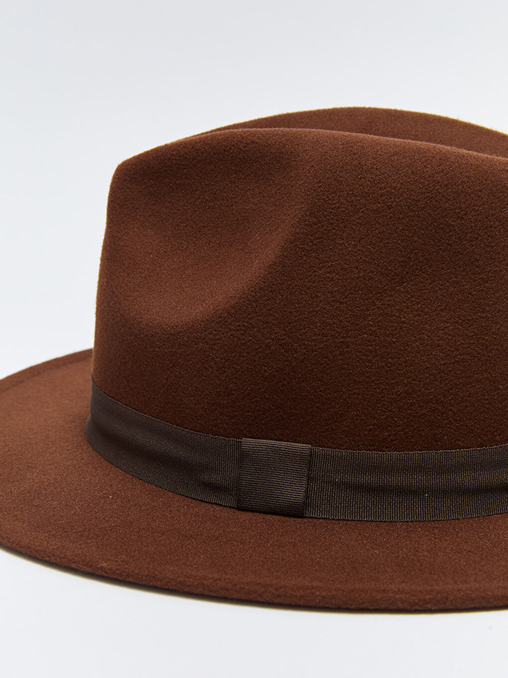 Kahverengi Şerit Detaylı Erkek Kaşe Fötr Şapka-2