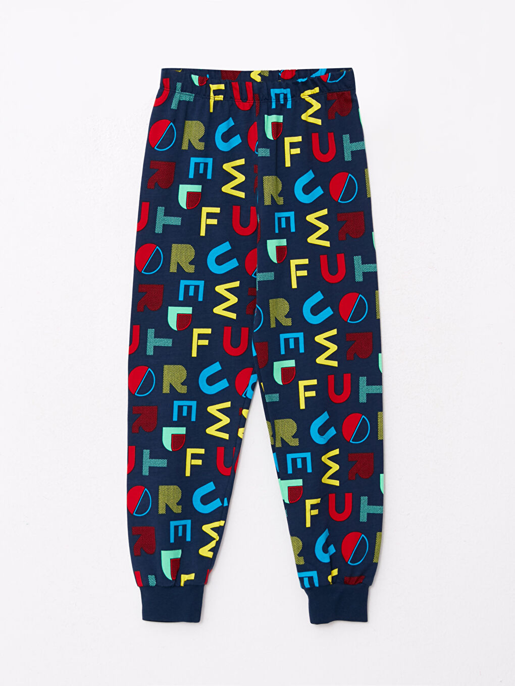 Lacivert Bisiklet Yaka Baskılı Uzun Kollu Erkek Çocuk Pijama Takımı-2