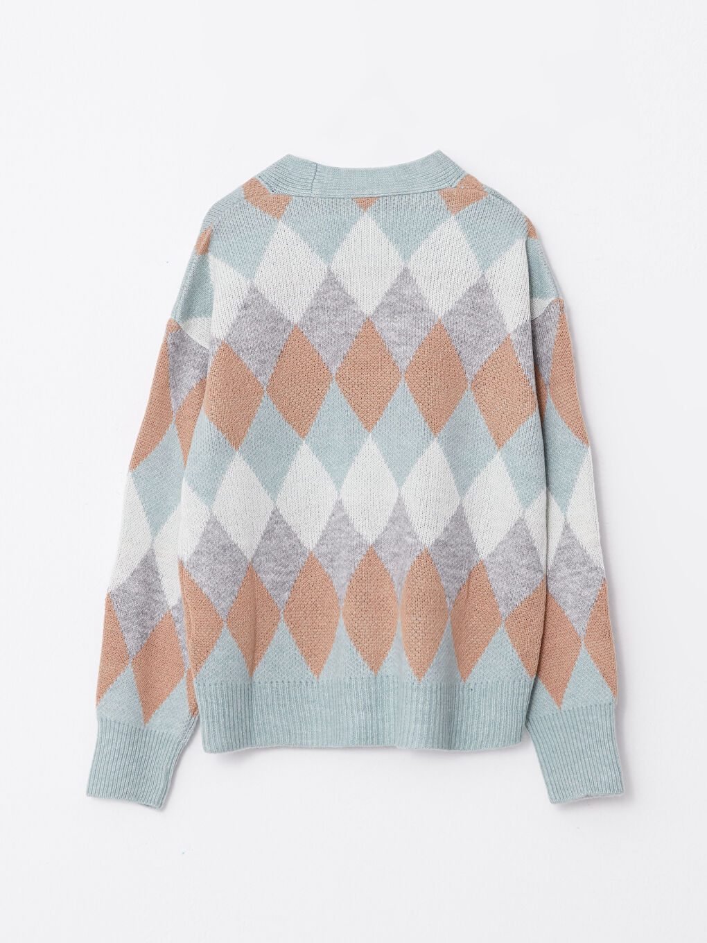 Yeşil V Yaka Desenli Kadın Triko Hırka-7