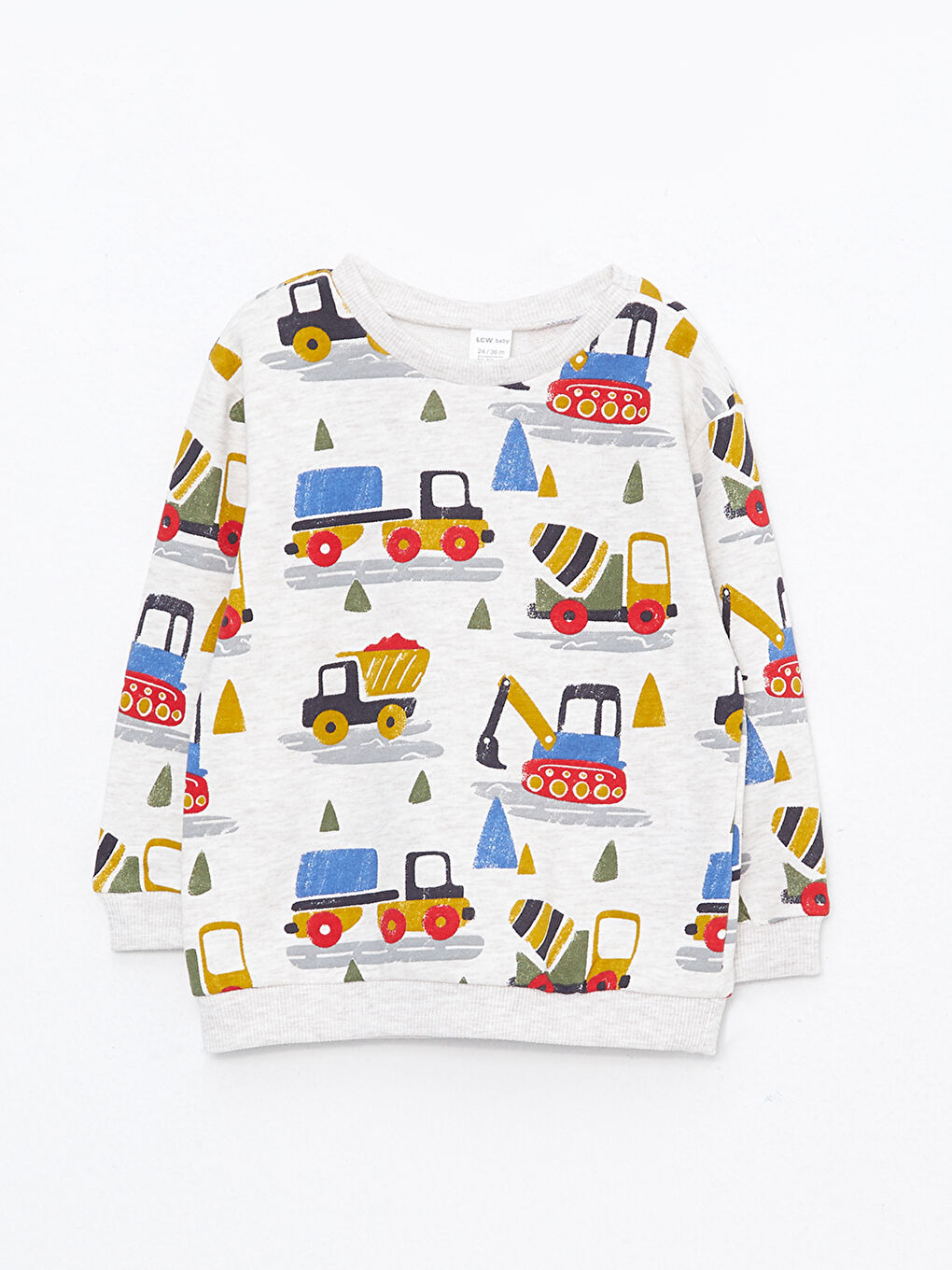 Ekru Bisiklet Yaka Uzun Kollu Baskılı Erkek Bebek Sweatshirt