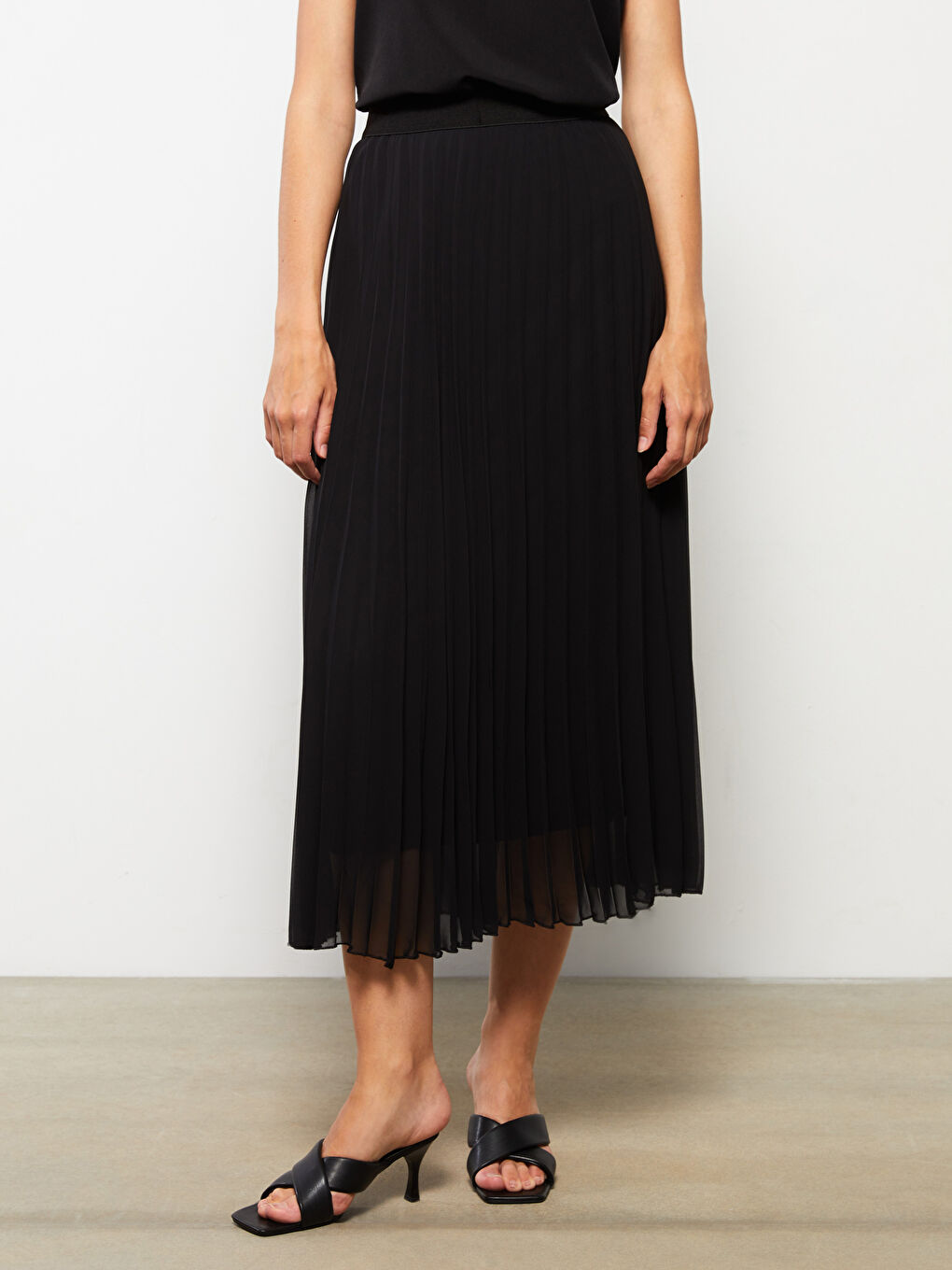 تەنورەی شیفۆنی چینکراوی بە کمرەی ئێلاستیکی بۆ ژنان-3