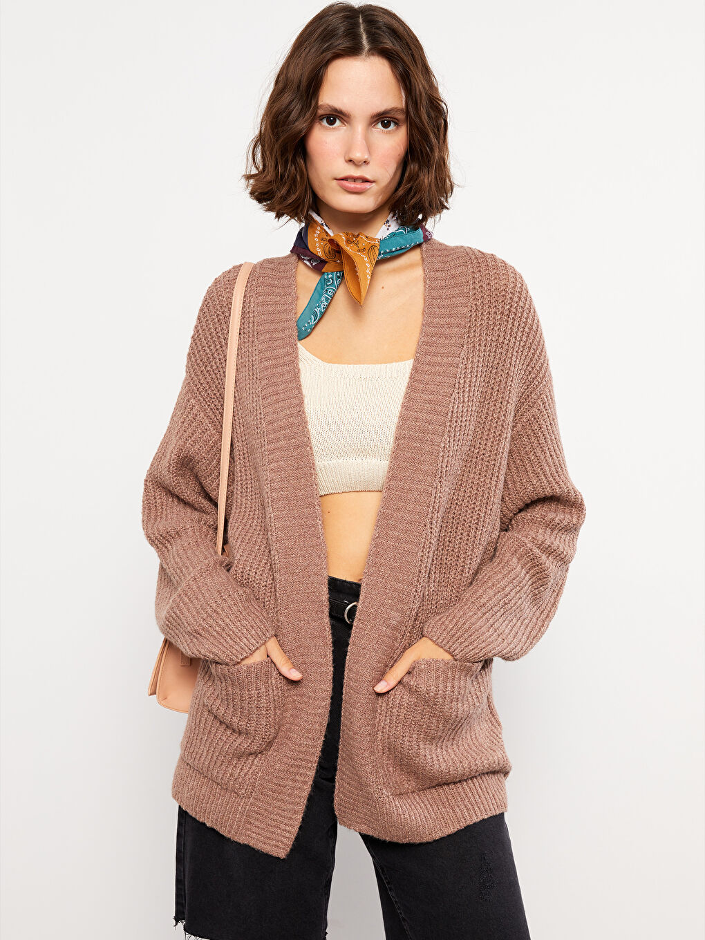 Shawl Collar Plain Long Sleeve Women's Knitwear Cardigan-1