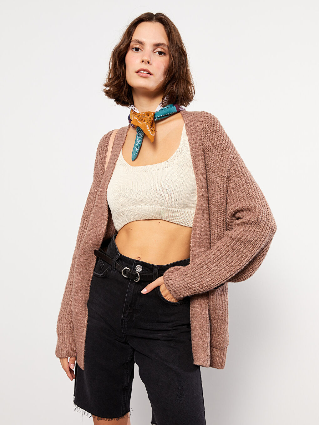 Shawl Collar Plain Long Sleeve Women's Knitwear Cardigan-2