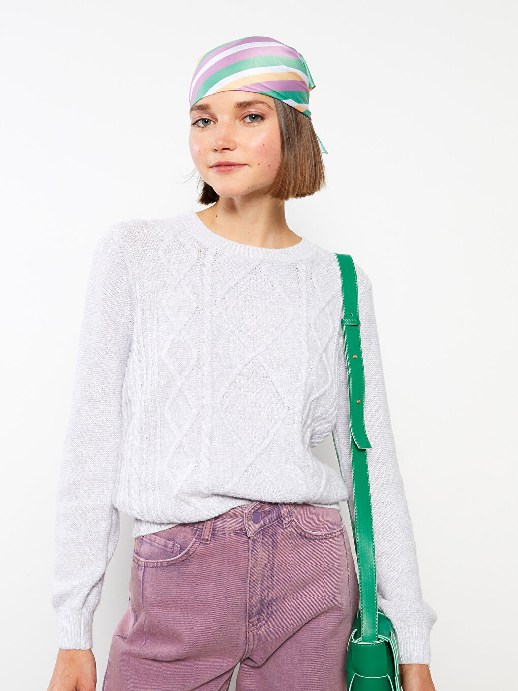 LCW Vision Rundhalsausschnitt Selbstgemustert Langarm Damen Strickpullover -W29130Z8-D5P