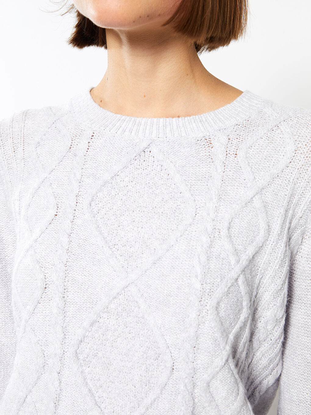 LCW Vision Rundhalsausschnitt Selbstgemustert Langarm Damen Strickpullover -W29130Z8-D5P
