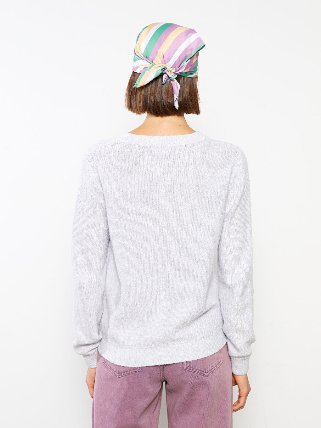 LCW Vision Rundhalsausschnitt Selbstgemustert Langarm Damen Strickpullover -W29130Z8-D5P