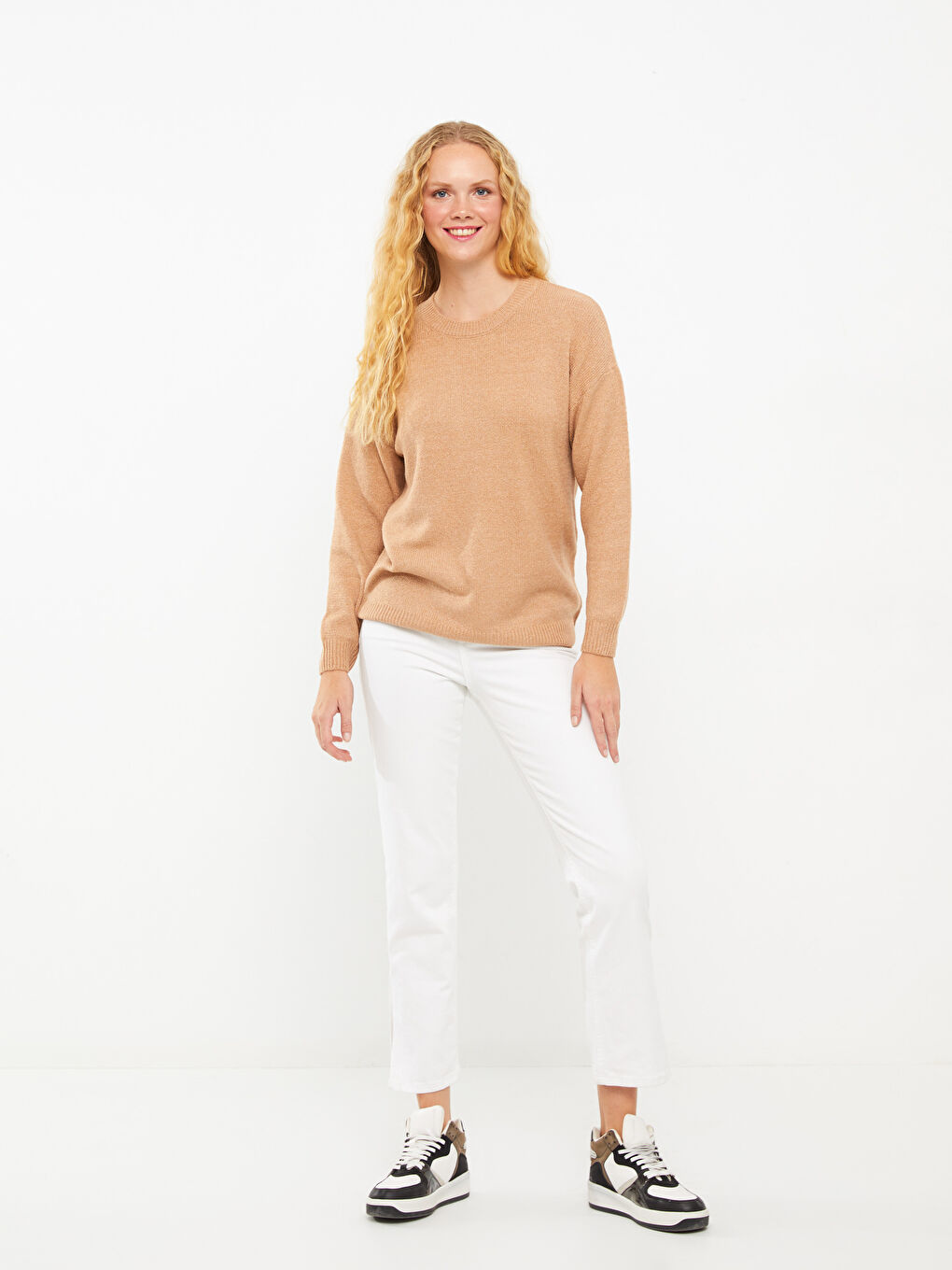 Crew Neck Plain Long Sleeve Women's Knitwear Sweater