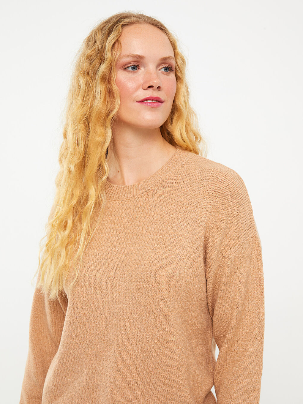 Crew Neck Plain Long Sleeve Women's Knitwear Sweater-2