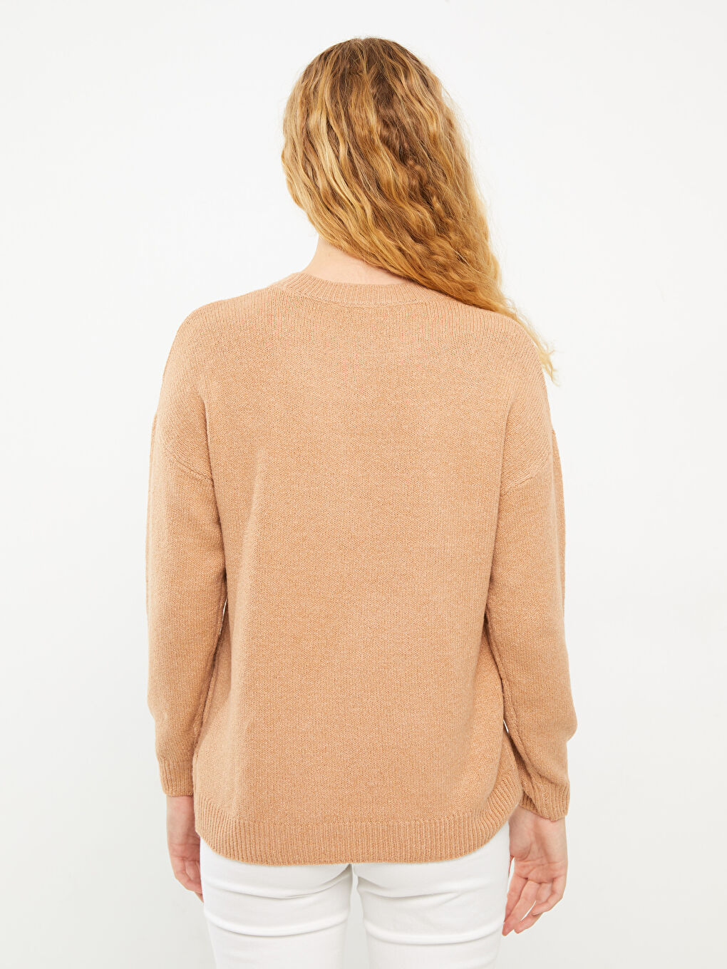 Crew Neck Plain Long Sleeve Women's Knitwear Sweater-4