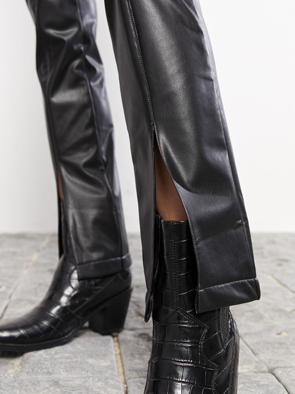 Standard Fit Regular Faux Leather Women's Trousers-3