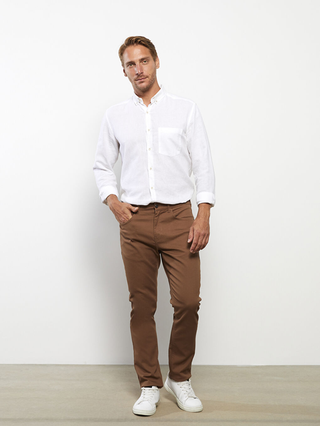 SOUTHBLUE Kahverengi Slim Fit Armürlü Erkek Pantolon - 1