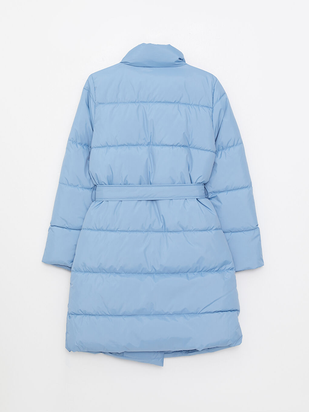 Mavi Dik Yaka Düz Uzun Kollu Kadın Şişme Mont-7