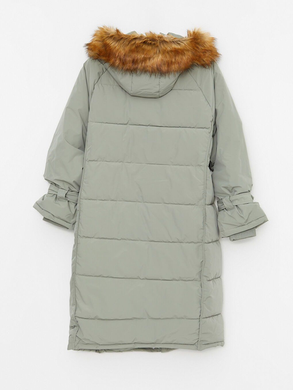 Yeşil Kadın Kapüşonlu Düz Parka-8