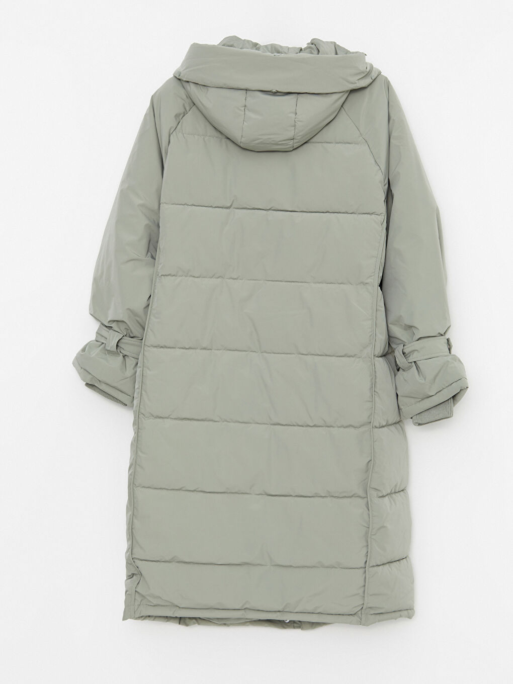 Yeşil Kadın Kapüşonlu Düz Parka-9