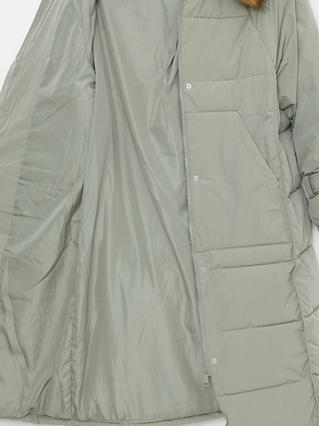 Yeşil Kadın Kapüşonlu Düz Parka-10