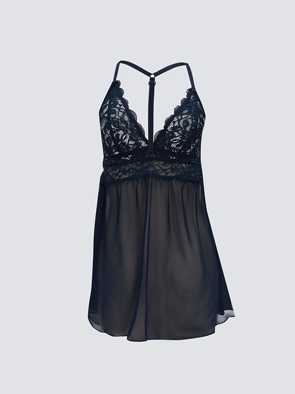 Lacivert Dolgusuz Dantel Detaylı Babydoll-1