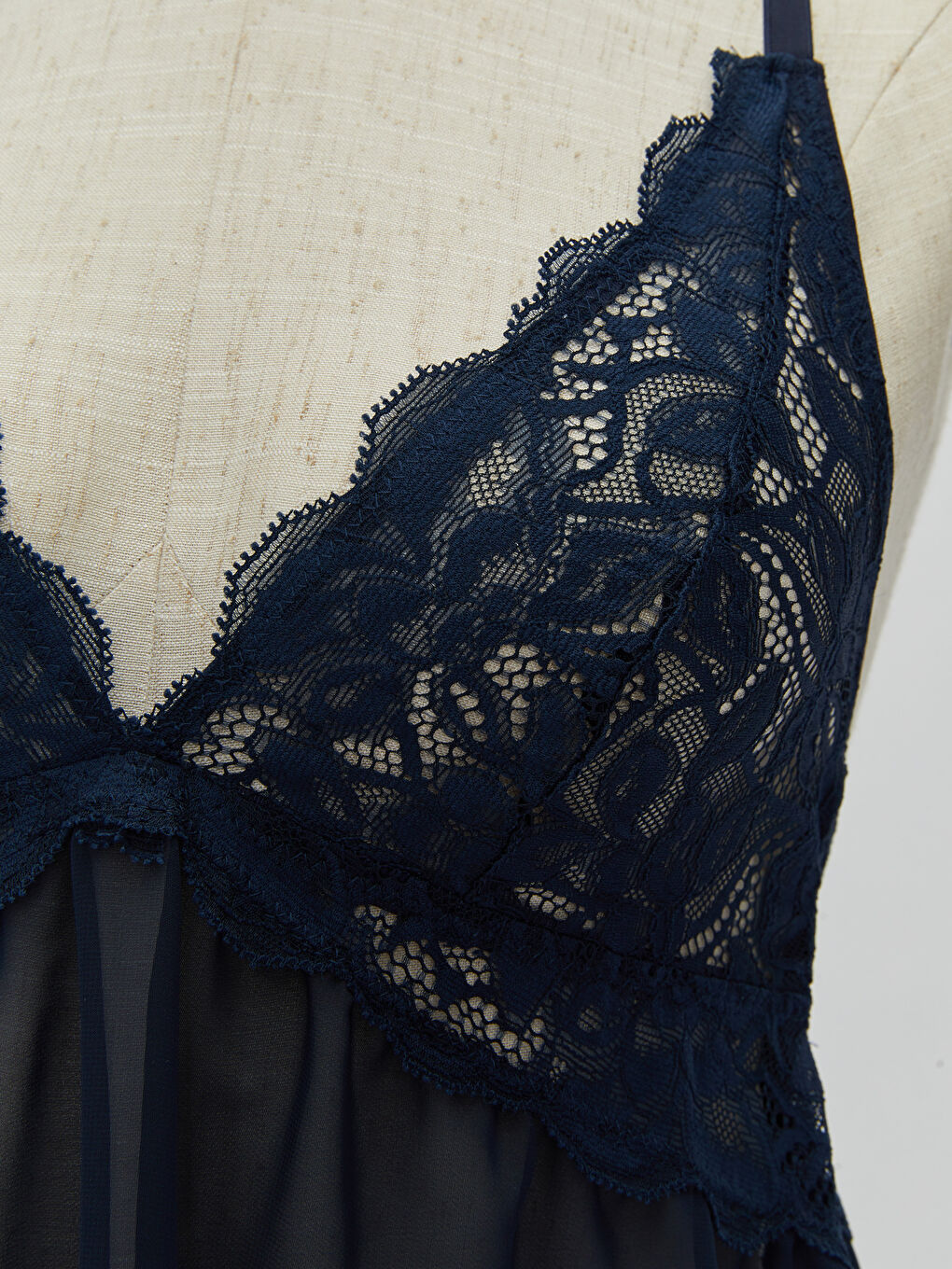 Lacivert Dolgusuz Dantel Detaylı Babydoll-2