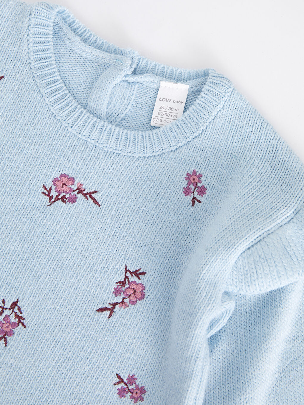 Mavi Bisiklet Yaka Uzun Kollu Nakış Detaylı Kız Bebek Triko Kazak-2