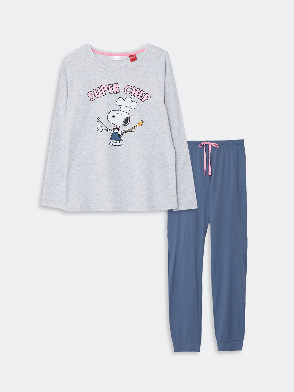 LCW DREAM İndigo Bisiklet Yaka Snoopy Baskılı Uzun Kollu Kadın Pijama Takımı - 5