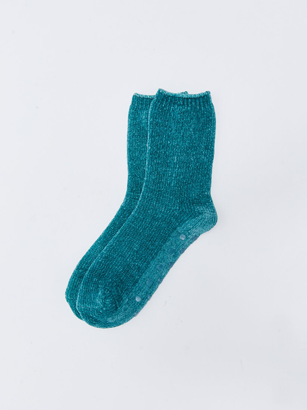 Turkuaz Düz Kadife Kadın Ev Çorabı-1