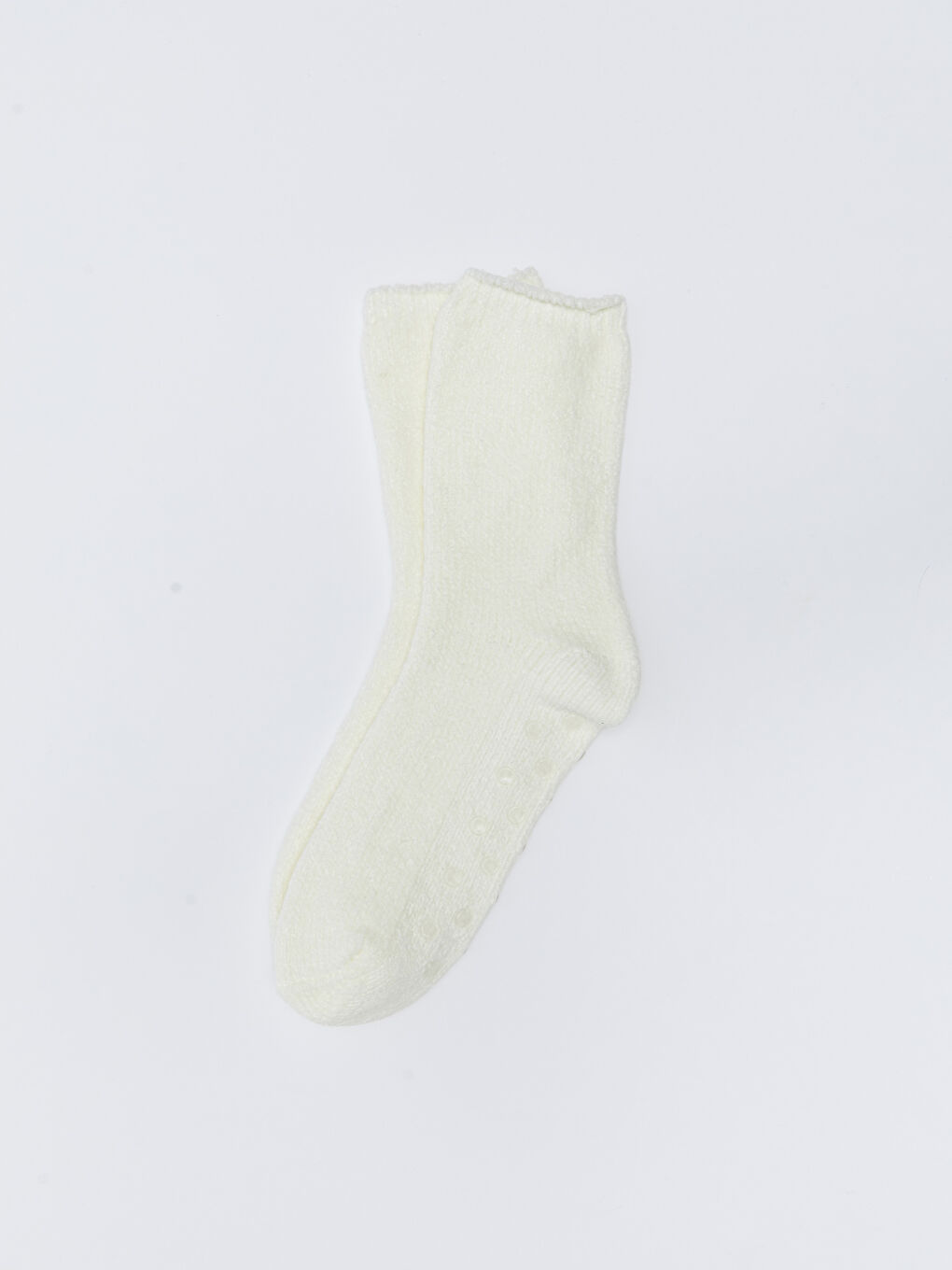 Beyaz Düz Kadife Kadın Çorap-2