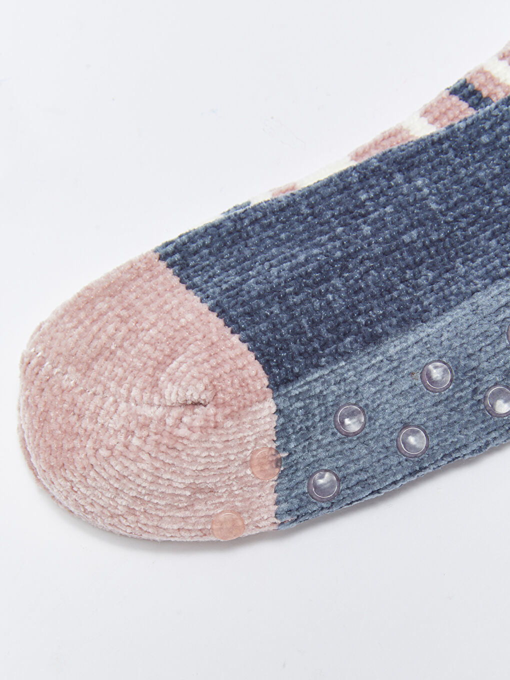 Lacivert Desenli Kadife Kadın Ev Çorabı 2'li Paket-3