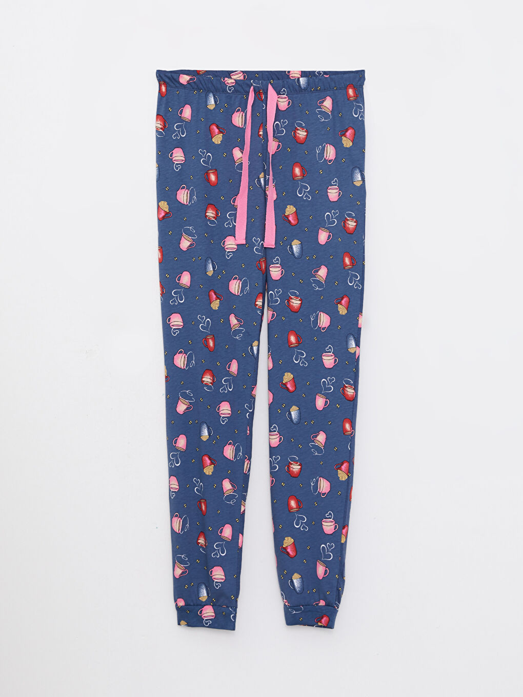 İndigo Beli Lastikli Desenli Pamuklu Kadın Jogger Pijama Altı-5