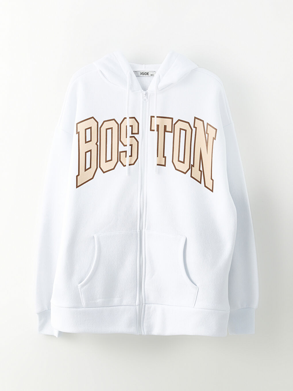 Beyaz Kapüşonlu Baskılı Uzun Kollu Kadın Hırka-6