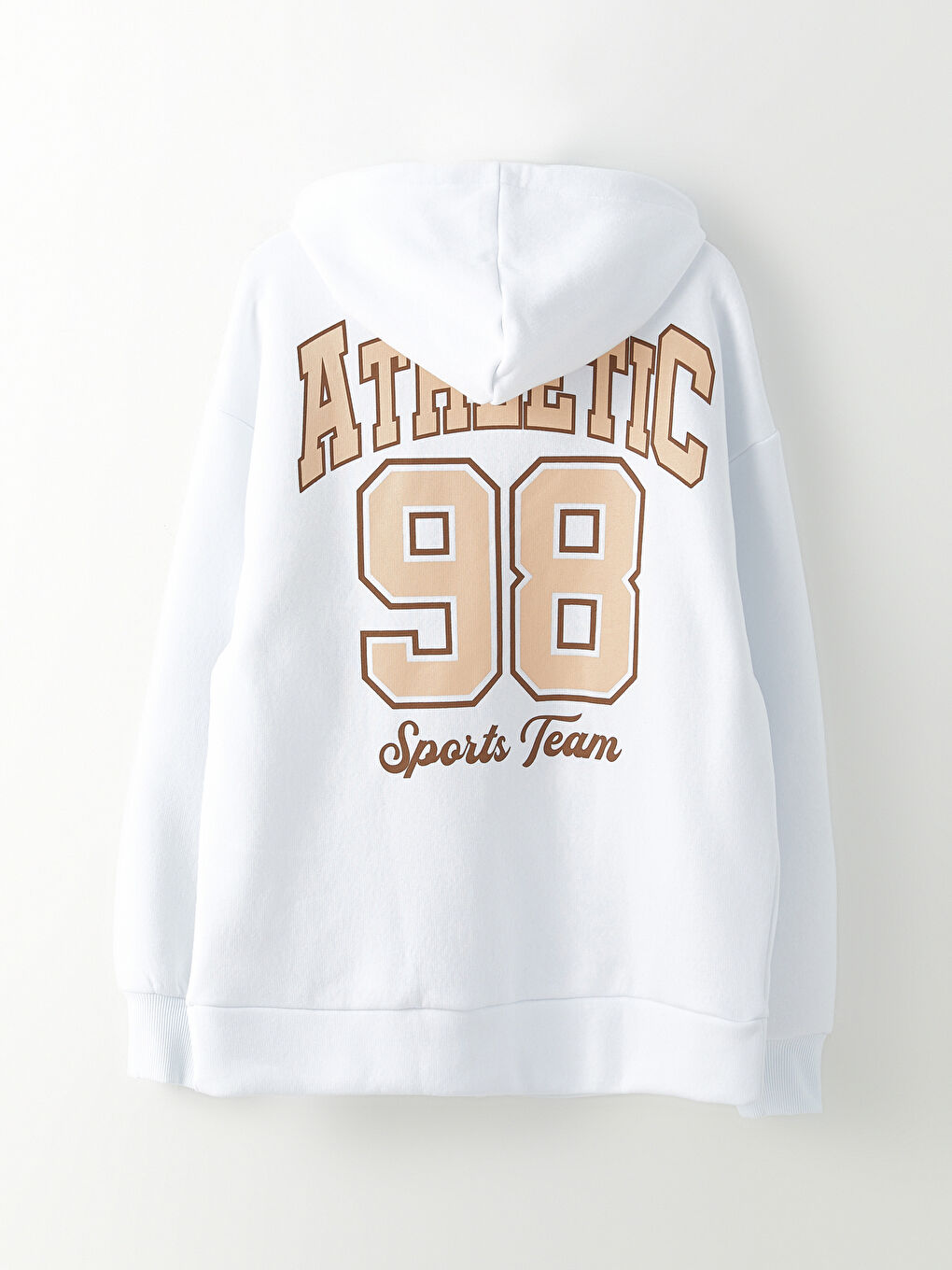 Beyaz Kapüşonlu Baskılı Uzun Kollu Kadın Hırka-9