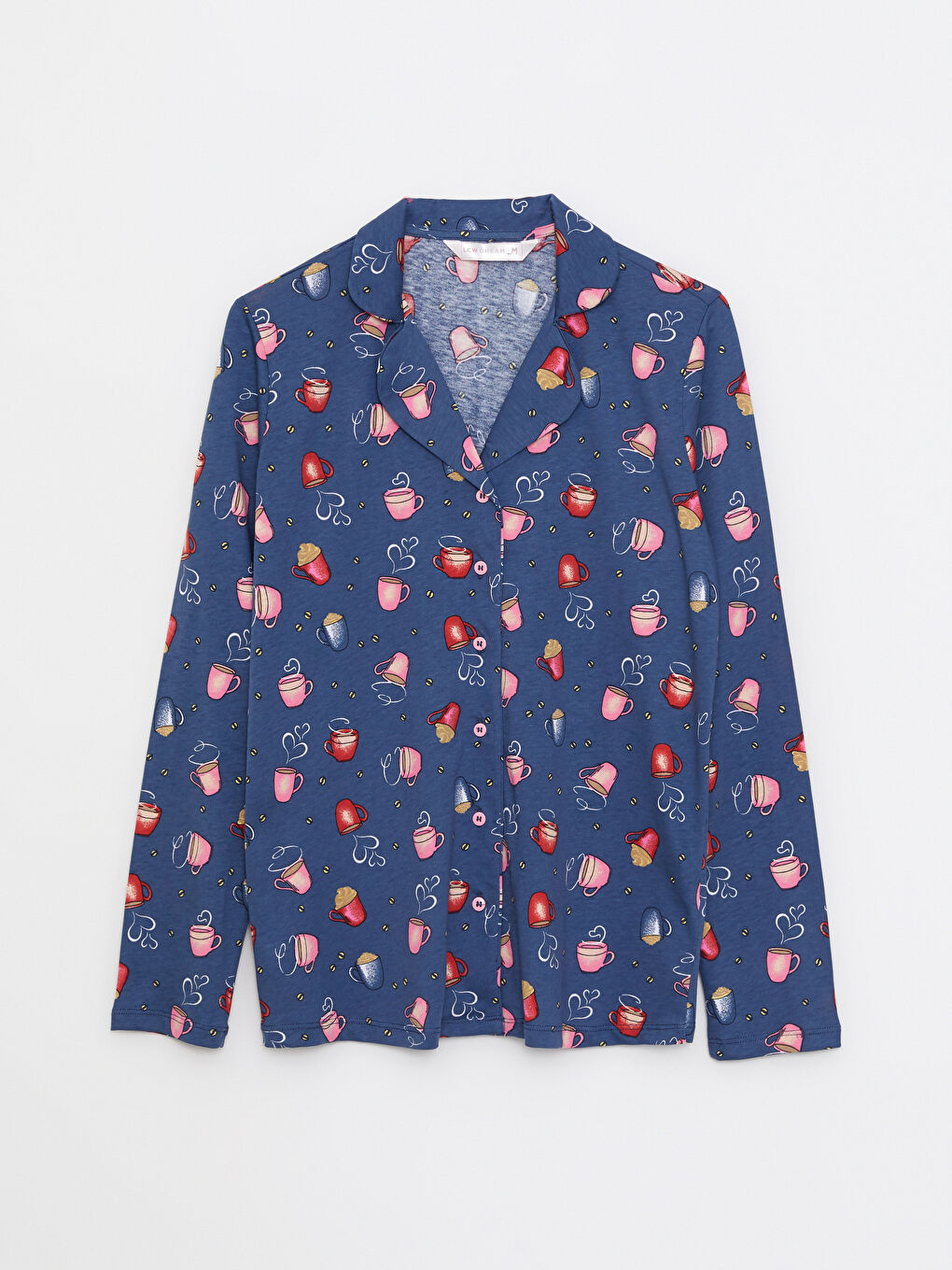 İndigo Gömlek Yaka Desenli Uzun Kollu Pamuklu Kadın Pijama Takımı-6