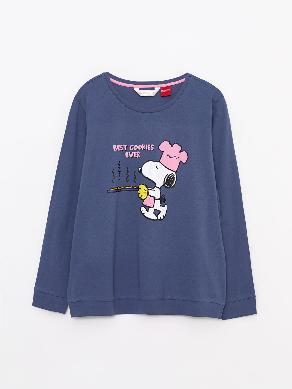 Gri Bisiklet Yaka Snoopy Baskılı Uzun Kollu Kadın Pijama Takımı-5