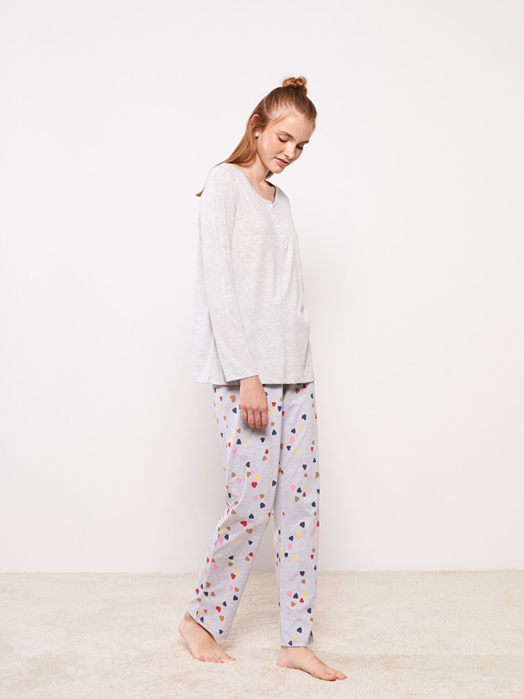 Gri Beli Lastikli Desenli Kadın Pijama Altı