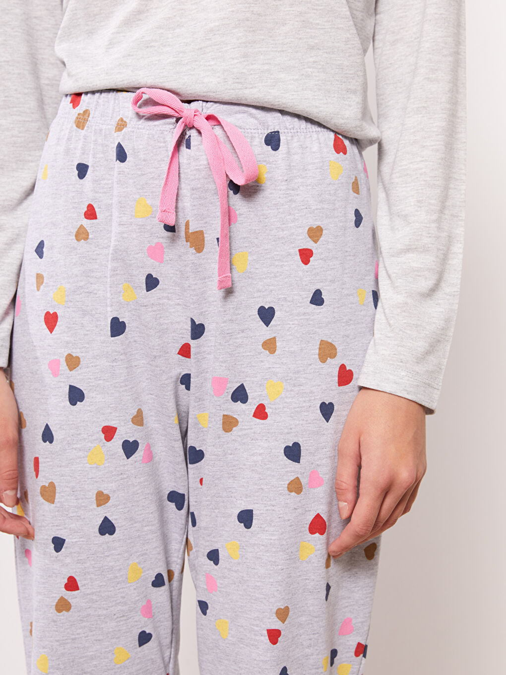 Gri Beli Lastikli Desenli Kadın Pijama Altı-2