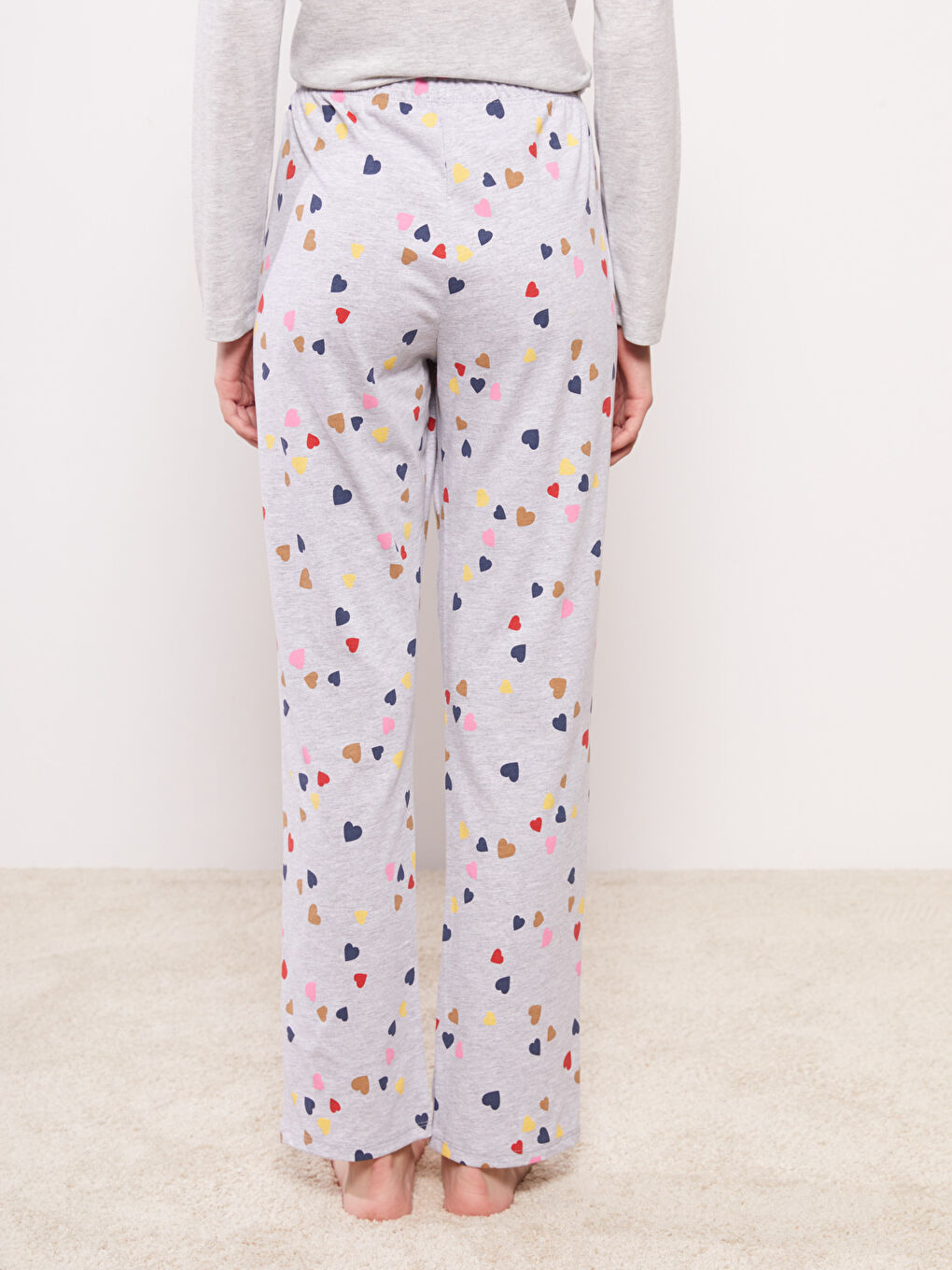 Gri Beli Lastikli Desenli Kadın Pijama Altı-4