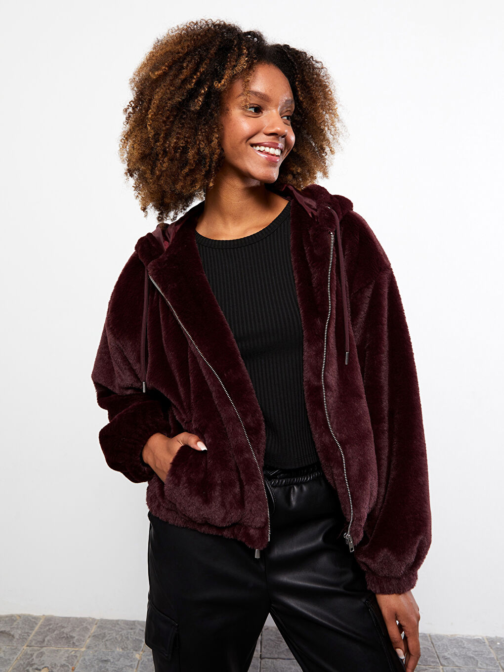 Hooded Women's Plush Coat-1