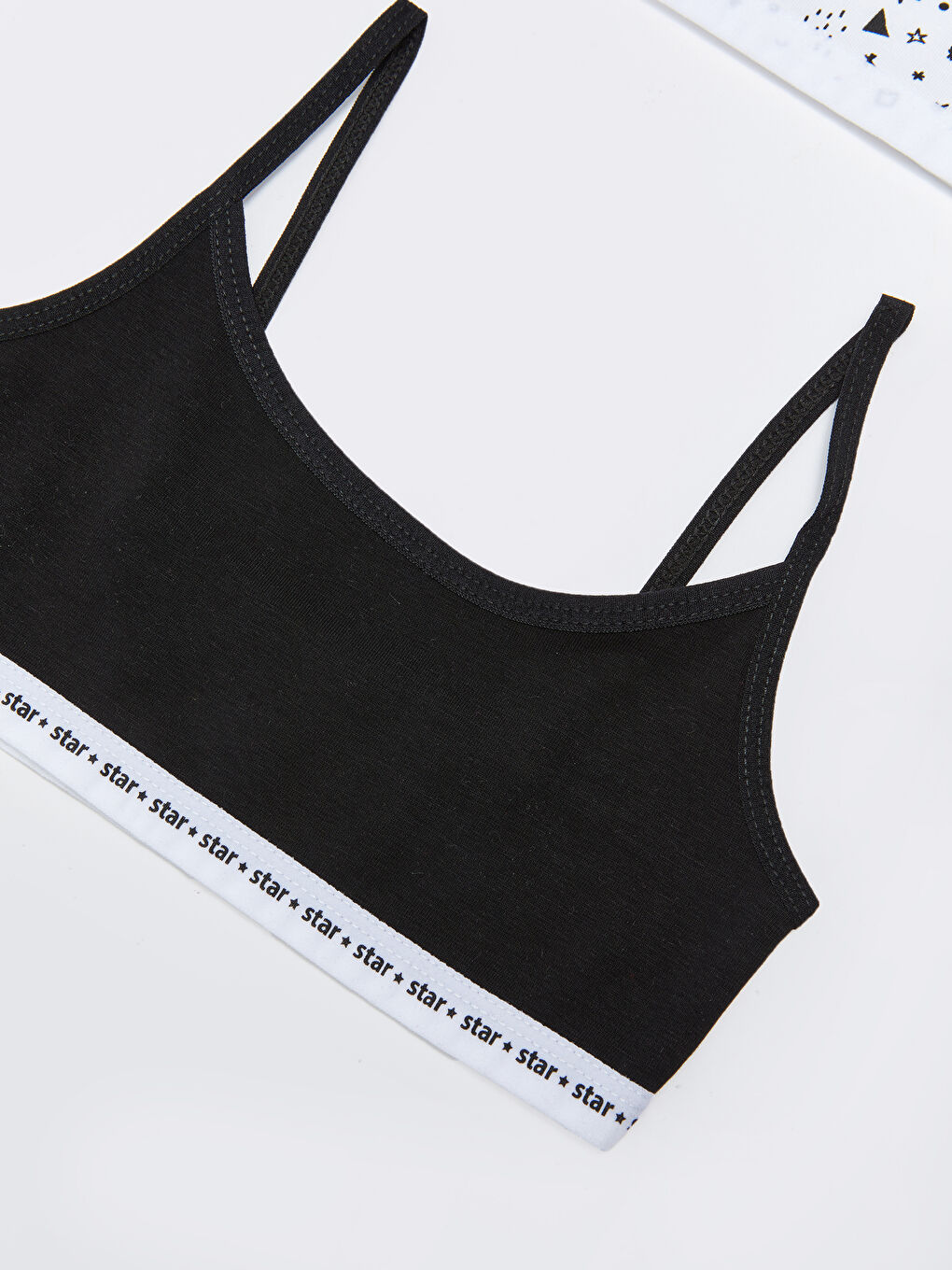 Siyah Baskılı Pamuklu Kız Çocuk Büstiyer 2'li-3