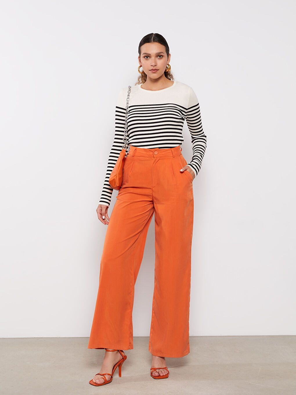 LCW Vision Crew Neck Striped Long Sleeve Women's Knitwear Sweater -W29266Z8-LEG