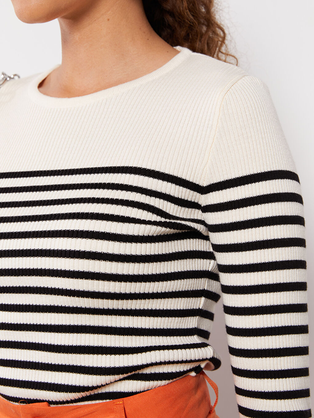 LCW Vision Crew Neck Striped Long Sleeve Women's Knitwear Sweater -W29266Z8-LEG