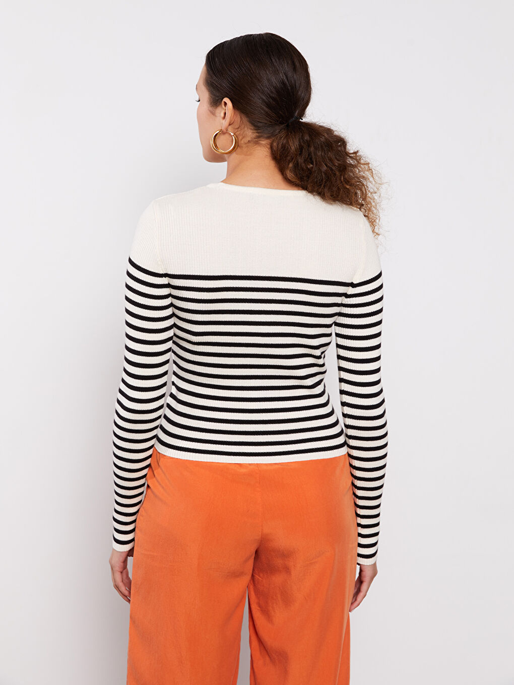 LCW Vision Crew Neck Striped Long Sleeve Women's Knitwear Sweater -W29266Z8-LEG